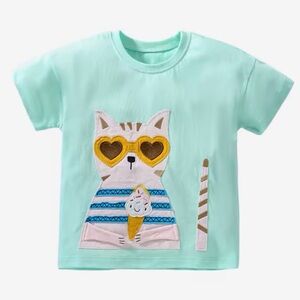 New Mint Green Cat Ice Cream Girl’s T-Shirt size 7